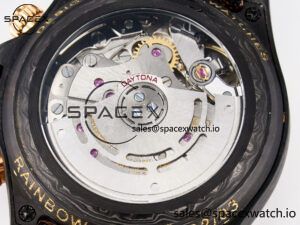 Daytona DIW Carbon Case DIWF Edition Black Dial Rainbow Diamonds Bezel on Brown Nylon Strap A7750 - Image 18