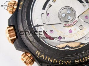 Daytona DIW Carbon Case DIWF Edition Black Dial Rainbow Diamonds Bezel on Brown Nylon Strap A7750 - Image 19
