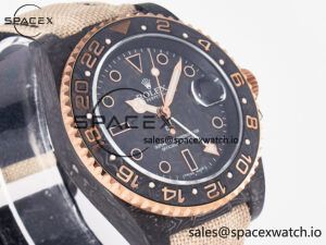 1GMT Carbon DIWF Best Edition Black Carbon Dial RG Markers on Beige Nylon Strap SA3186 CHS - Image 3