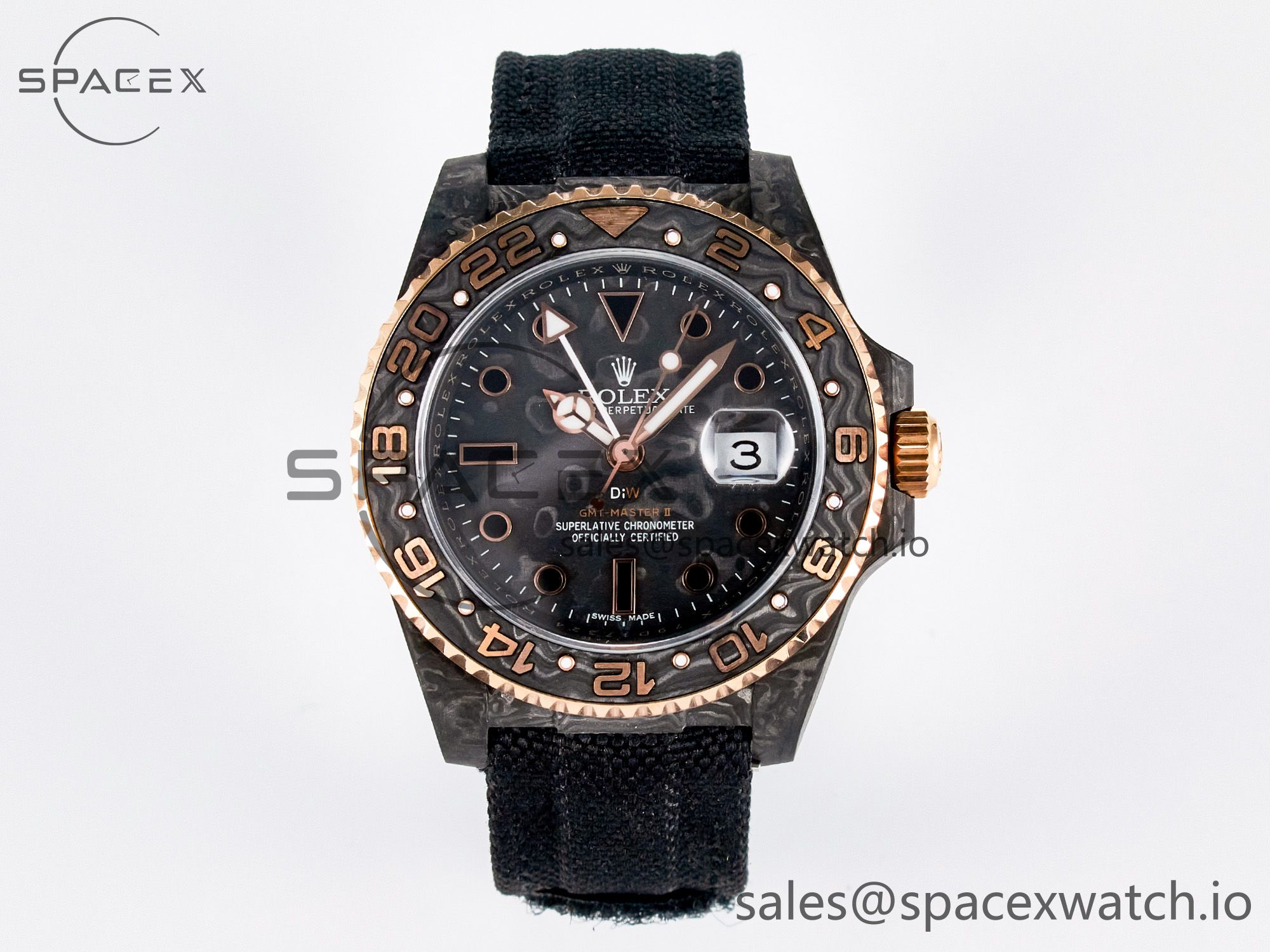 IMG_3755 拷贝 GMT Carbon DIWF Best Edition Black Carbon Dial RG Markers on Black Nylon Strap SA3186 CHS - Image 1