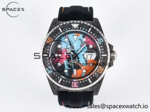 Sea Dweller 43mm Carbon DIWF Best Edition Graffiti Dial on Black Nylon Strap A2824