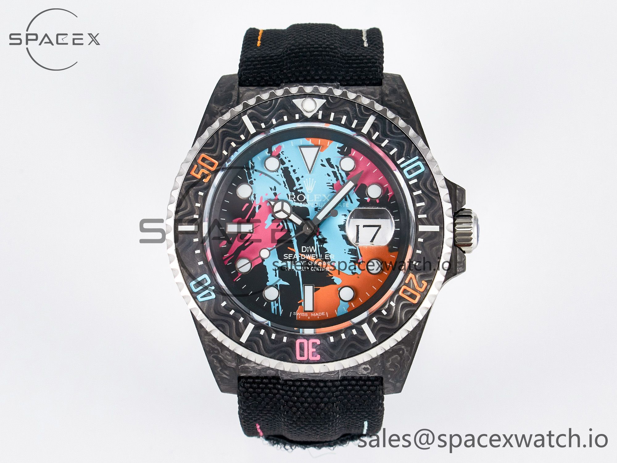 IMG_3779 拷贝 Sea Dweller 43mm Carbon DIWF Best Edition Graffiti Dial on Black Nylon Strap A2824 - Image 1