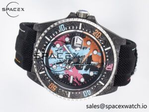 Sea Dweller 43mm Carbon DIWF Best Edition Graffiti Dial on Black Nylon Strap A2824 - Image 8