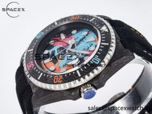 Sea Dweller 43mm Carbon DIWF Best Edition Graffiti Dial on Black Nylon Strap A2824 - Image 5
