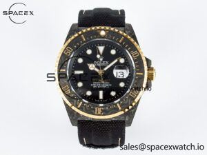 Sea Dweller 43mm Carbon DIWF Best Edition Black Dial YG Bezel on Black Nylon Strap A2824