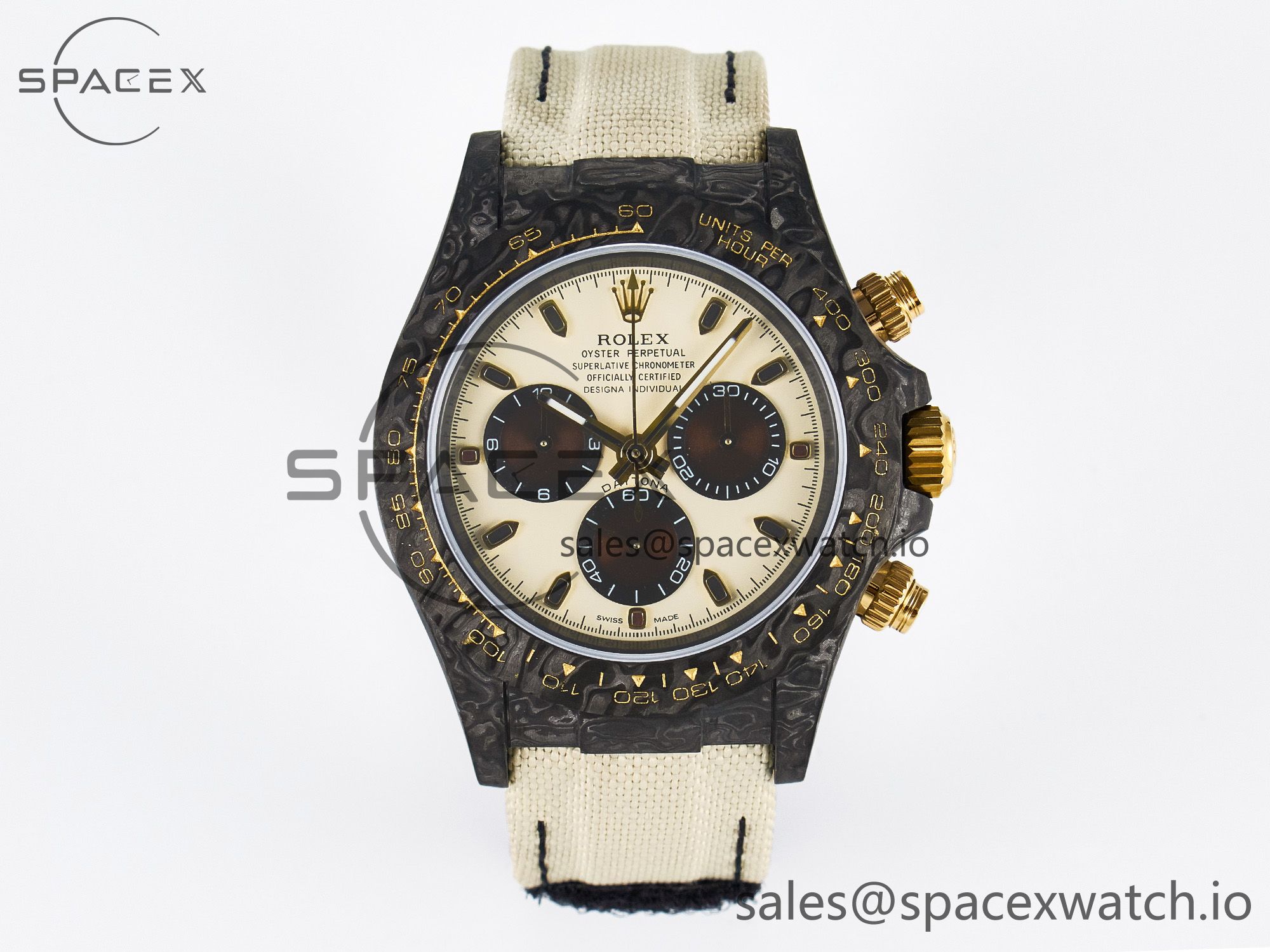 IMG_3960 拷贝 Daytona DIW Carbon Case DIWF Edition Cream/Brown Dial on White Nylon Strap A7750 - Image 1