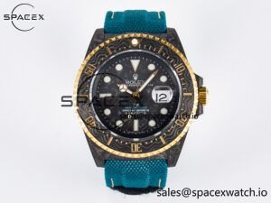 Sea Dweller 43mm Carbon DIWF Best Edition Black Dial YG Bezel on Blue Nylon Strap A2824