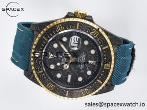 Sea Dweller 43mm Carbon DIWF Best Edition Black Dial YG Bezel on Blue Nylon Strap A2824 - Image 8