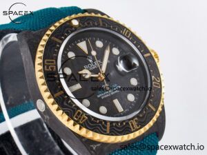 Sea Dweller 43mm Carbon DIWF Best Edition Black Dial YG Bezel on Blue Nylon Strap A2824 - Image 3