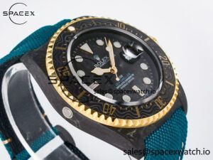 Sea Dweller 43mm Carbon DIWF Best Edition Black Dial YG Bezel on Blue Nylon Strap A2824 - Image 6