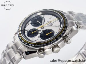 Speedmaster Racing Master SS HKF Best Edition White/Black Dial on SS Bracelet A7750 - Image 5