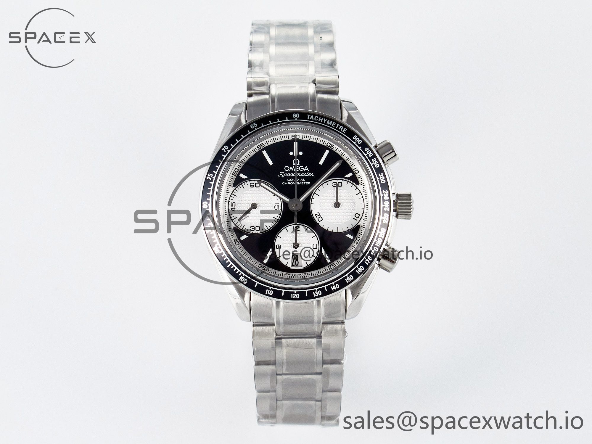 IMG_4771 拷贝 Speedmaster Racing Master SS HKF Best Edition Black/White Dial on SS Bracelet A7750 - Image 1