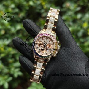 Rolex Daytona Series 116595RBOW Rainbow Di 1:1 Customized 18K Pure Gold Case, Strap, Buckle, Customized Best True Diamond Dial, Hands, Natural Sapphire Rainbow Outer Ring, Dandong 4130 Movement - Image 4