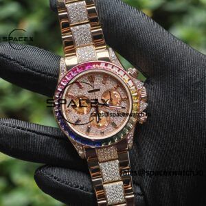 Rolex Daytona Series 116595RBOW Rainbow Di 1:1 Customized 18K Pure Gold Case, Strap, Buckle, Customized Best True Diamond Dial, Hands, Natural Sapphire Rainbow Outer Ring, Dandong 4130 Movement - Image 6