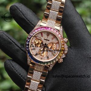 Rolex Daytona Series 116595RBOW Rainbow Di 1:1 Customized 18K Pure Gold Case, Strap, Buckle, Customized Best True Diamond Dial, Hands, Natural Sapphire Rainbow Outer Ring, Dandong 4130 Movement - Image 7