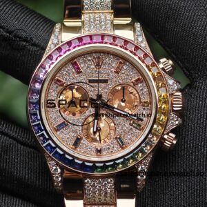 Rolex Daytona Series 116595RBOW Rainbow Di 1:1 Customized 18K Pure Gold Case, Strap, Buckle, Customized Best True Diamond Dial, Hands, Natural Sapphire Rainbow Outer Ring, Dandong 4130 Movement - Image 8