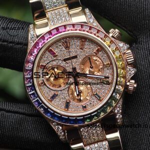 Rolex Daytona Series 116595RBOW Rainbow Di 1:1 Customized 18K Pure Gold Case, Strap, Buckle, Customized Best True Diamond Dial, Hands, Natural Sapphire Rainbow Outer Ring, Dandong 4130 Movement - Image 9