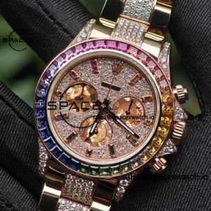 Rolex Daytona Series 116595RBOW Rainbow Di 1:1 Customized 18K Pure Gold Case, Strap, Buckle, Customized Best True Diamond Dial, Hands, Natural Sapphire Rainbow Outer Ring, Dandong 4130 Movement - Image 10