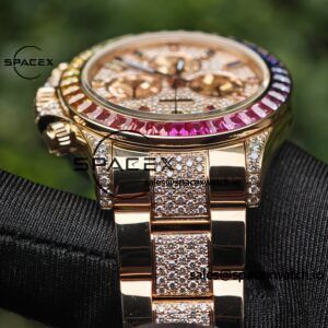 Rolex Daytona Series 116595RBOW Rainbow Di 1:1 Customized 18K Pure Gold Case, Strap, Buckle, Customized Best True Diamond Dial, Hands, Natural Sapphire Rainbow Outer Ring, Dandong 4130 Movement - Image 21