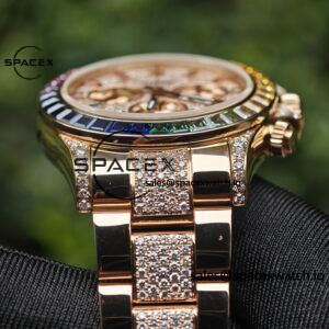 Rolex Daytona Series 116595RBOW Rainbow Di 1:1 Customized 18K Pure Gold Case, Strap, Buckle, Customized Best True Diamond Dial, Hands, Natural Sapphire Rainbow Outer Ring, Dandong 4130 Movement - Image 20