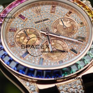 Rolex Daytona Series 116595RBOW Rainbow Di 1:1 Customized 18K Pure Gold Case, Strap, Buckle, Customized Best True Diamond Dial, Hands, Natural Sapphire Rainbow Outer Ring, Dandong 4130 Movement - Image 13