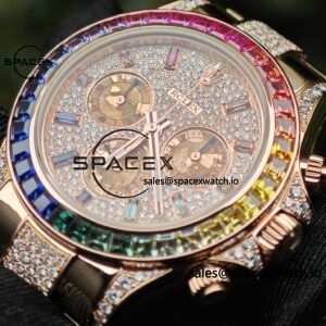 Rolex Daytona Series 116595RBOW Rainbow Di 1:1 Customized 18K Pure Gold Case, Strap, Buckle, Customized Best True Diamond Dial, Hands, Natural Sapphire Rainbow Outer Ring, Dandong 4130 Movement - Image 12