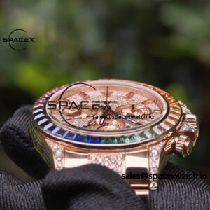 Rolex Daytona Series 116595RBOW Rainbow Di 1:1 Customized 18K Pure Gold Case, Strap, Buckle, Customized Best True Diamond Dial, Hands, Natural Sapphire Rainbow Outer Ring, Dandong 4130 Movement - Image 18
