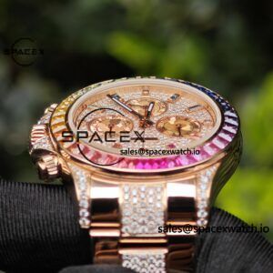 Rolex Daytona Series 116595RBOW Rainbow Di 1:1 Customized 18K Pure Gold Case, Strap, Buckle, Customized Best True Diamond Dial, Hands, Natural Sapphire Rainbow Outer Ring, Dandong 4130 Movement - Image 19