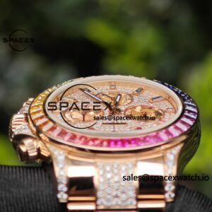 Rolex Daytona Series 116595RBOW Rainbow Di 1:1 Customized 18K Pure Gold Case, Strap, Buckle, Customized Best True Diamond Dial, Hands, Natural Sapphire Rainbow Outer Ring, Dandong 4130 Movement - Image 22