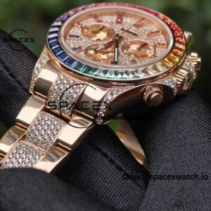Rolex Daytona Series 116595RBOW Rainbow Di 1:1 Customized 18K Pure Gold Case, Strap, Buckle, Customized Best True Diamond Dial, Hands, Natural Sapphire Rainbow Outer Ring, Dandong 4130 Movement - Image 25
