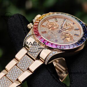 Rolex Daytona Series 116595RBOW Rainbow Di 1:1 Customized 18K Pure Gold Case, Strap, Buckle, Customized Best True Diamond Dial, Hands, Natural Sapphire Rainbow Outer Ring, Dandong 4130 Movement - Image 24