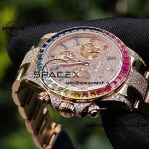 Rolex Daytona Series 116595RBOW Rainbow Di 1:1 Customized 18K Pure Gold Case, Strap, Buckle, Customized Best True Diamond Dial, Hands, Natural Sapphire Rainbow Outer Ring, Dandong 4130 Movement - Image 26