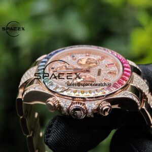 Rolex Daytona Series 116595RBOW Rainbow Di 1:1 Customized 18K Pure Gold Case, Strap, Buckle, Customized Best True Diamond Dial, Hands, Natural Sapphire Rainbow Outer Ring, Dandong 4130 Movement - Image 28