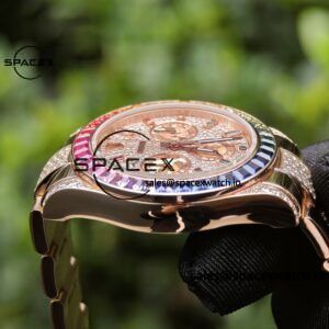Rolex Daytona Series 116595RBOW Rainbow Di 1:1 Customized 18K Pure Gold Case, Strap, Buckle, Customized Best True Diamond Dial, Hands, Natural Sapphire Rainbow Outer Ring, Dandong 4130 Movement - Image 29