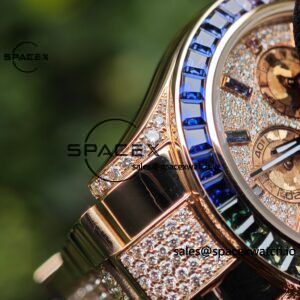 Rolex Daytona Series 116595RBOW Rainbow Di 1:1 Customized 18K Pure Gold Case, Strap, Buckle, Customized Best True Diamond Dial, Hands, Natural Sapphire Rainbow Outer Ring, Dandong 4130 Movement - Image 14
