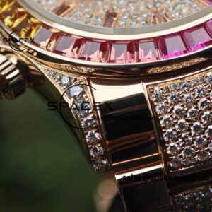 Rolex Daytona Series 116595RBOW Rainbow Di 1:1 Customized 18K Pure Gold Case, Strap, Buckle, Customized Best True Diamond Dial, Hands, Natural Sapphire Rainbow Outer Ring, Dandong 4130 Movement - Image 15