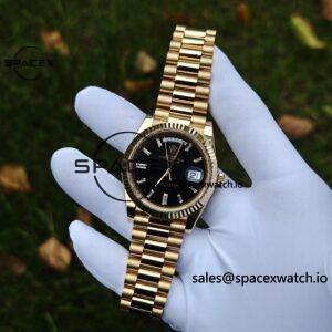 40mm Rolex Day Date m 228238 CNC Craft Customized 18K Gold Case Strap, Customized Black Dial Pointer Calendar Week - Image 92
