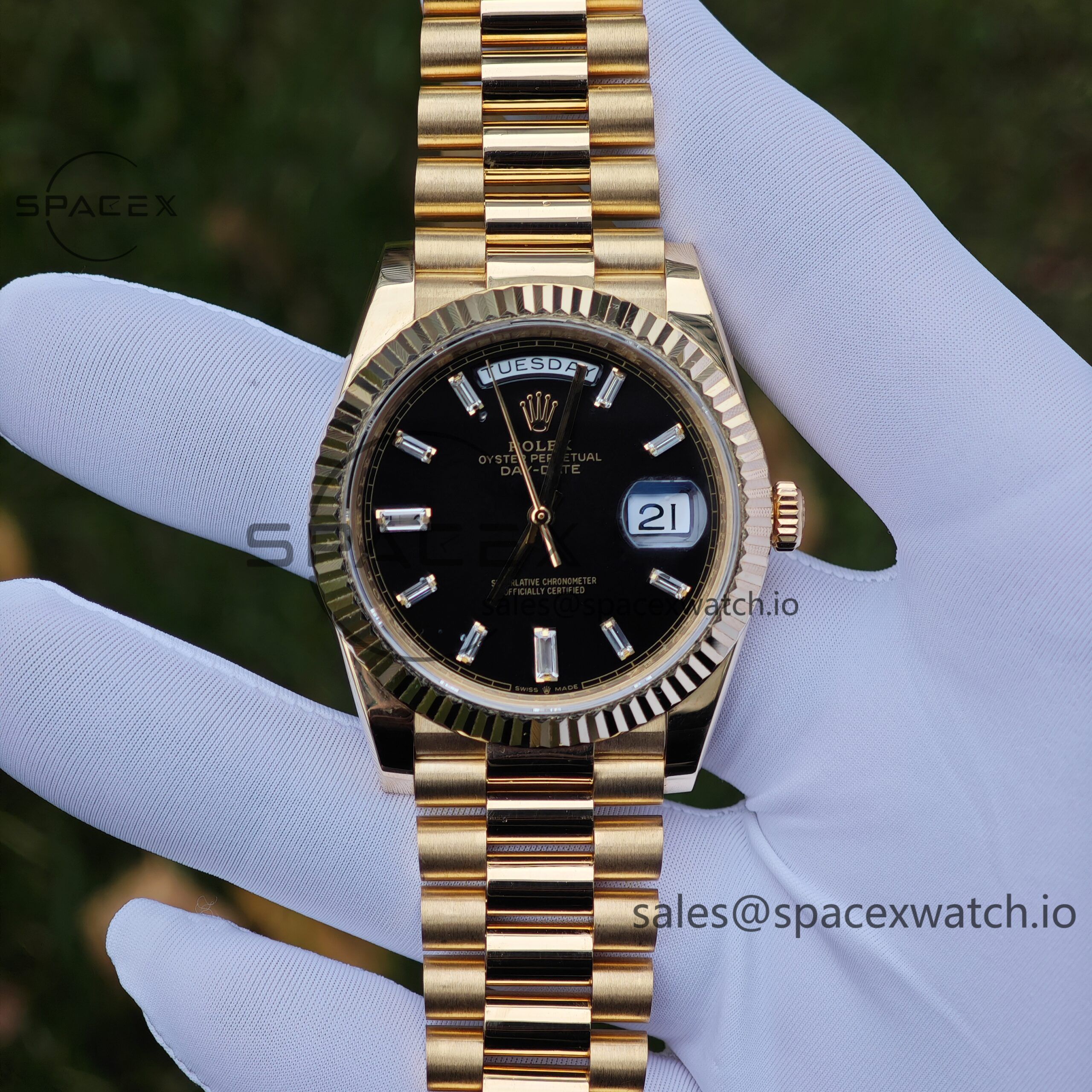 IMG_20241210_155350 40mm Rolex Day Date m 228238 CNC Craft Customized 18K Gold Case Strap, Customized Black Dial Pointer Calendar Week - Image 1
