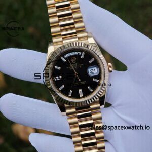 40mm Rolex Day Date m 228238 CNC Craft Customized 18K Gold Case Strap, Customized Black Dial Pointer Calendar Week - Image 94