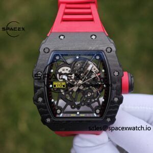 Richard Mille RM35-02 Red, Customized Vaucher Movement, Customized Imported Carbon Fiber Case, Paired with Red Imported Natural Rubber Strap, 1:1 Customized Titanium Buckle - Image 8