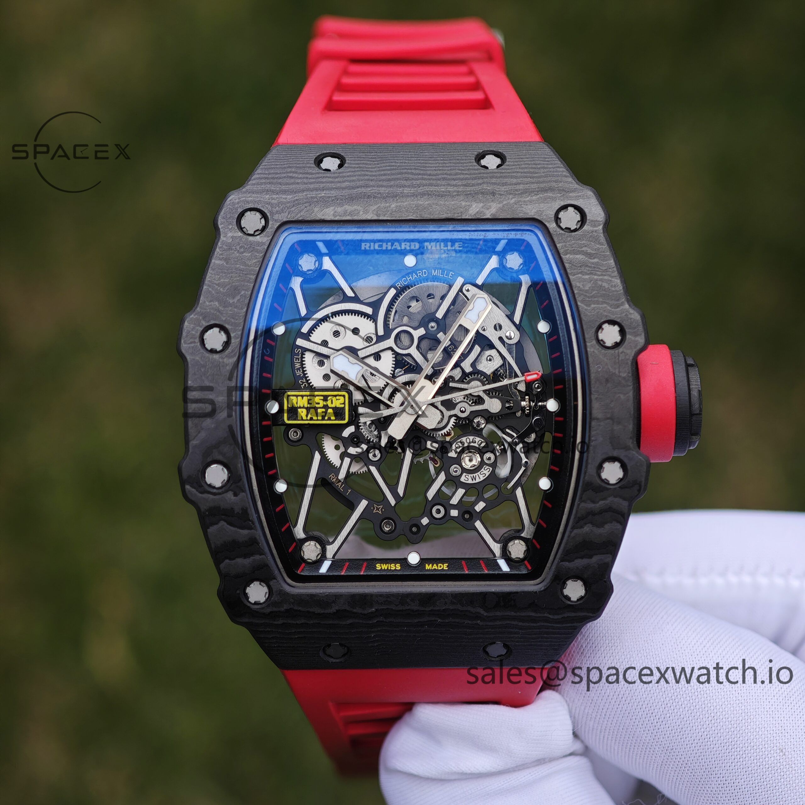 IMG_20250107_164622 Richard Mille RM35-02 Red, Customized Vaucher Movement, Customized Imported Carbon Fiber Case, Paired with Red Imported Natural Rubber Strap, 1:1 Customized Titanium Buckle - Image 1