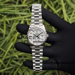 Rolex Day Date model m128239, diameter 36mm, custom best white mother of pearl dial, best alternative pointer, custom best calendar, stainless steel electroplated platinum case and strap - Image 9