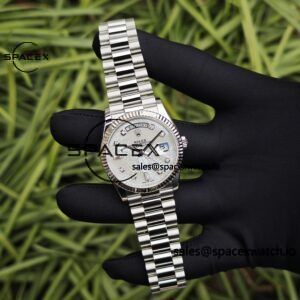 Rolex Day Date model m128239, diameter 36mm, custom best white mother of pearl dial, best alternative pointer, custom best calendar, stainless steel electroplated platinum case and strap - Image 10