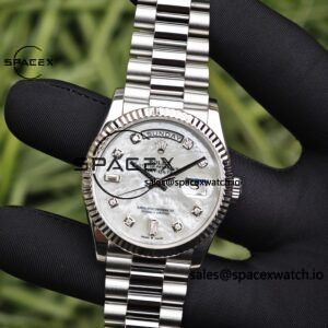 Rolex Day Date model m128239, diameter 36mm, custom best white mother of pearl dial, best alternative pointer, custom best calendar, stainless steel electroplated platinum case and strap - Image 14