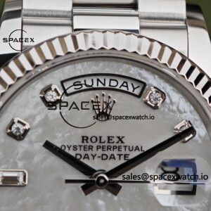 Rolex Day Date model m128239, diameter 36mm, custom best white mother of pearl dial, best alternative pointer, custom best calendar, stainless steel electroplated platinum case and strap - Image 5