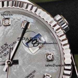 Rolex Day Date model m128239, diameter 36mm, custom best white mother of pearl dial, best alternative pointer, custom best calendar, stainless steel electroplated platinum case and strap - Image 7