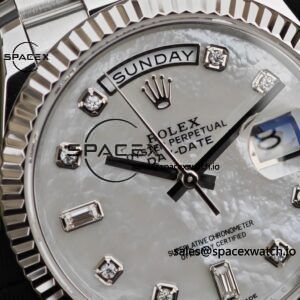 Rolex Day Date model m128239, diameter 36mm, custom best white mother of pearl dial, best alternative pointer, custom best calendar, stainless steel electroplated platinum case and strap - Image 6
