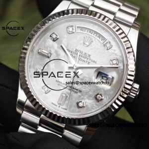 Rolex Day Date model m128239, diameter 36mm, custom best white mother of pearl dial, best alternative pointer, custom best calendar, stainless steel electroplated platinum case and strap - Image 3