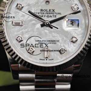 Rolex Day Date model m128239, diameter 36mm, custom best white mother of pearl dial, best alternative pointer, custom best calendar, stainless steel electroplated platinum case and strap - Image 8
