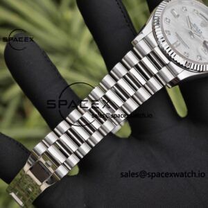 Rolex Day Date model m128239, diameter 36mm, custom best white mother of pearl dial, best alternative pointer, custom best calendar, stainless steel electroplated platinum case and strap - Image 19